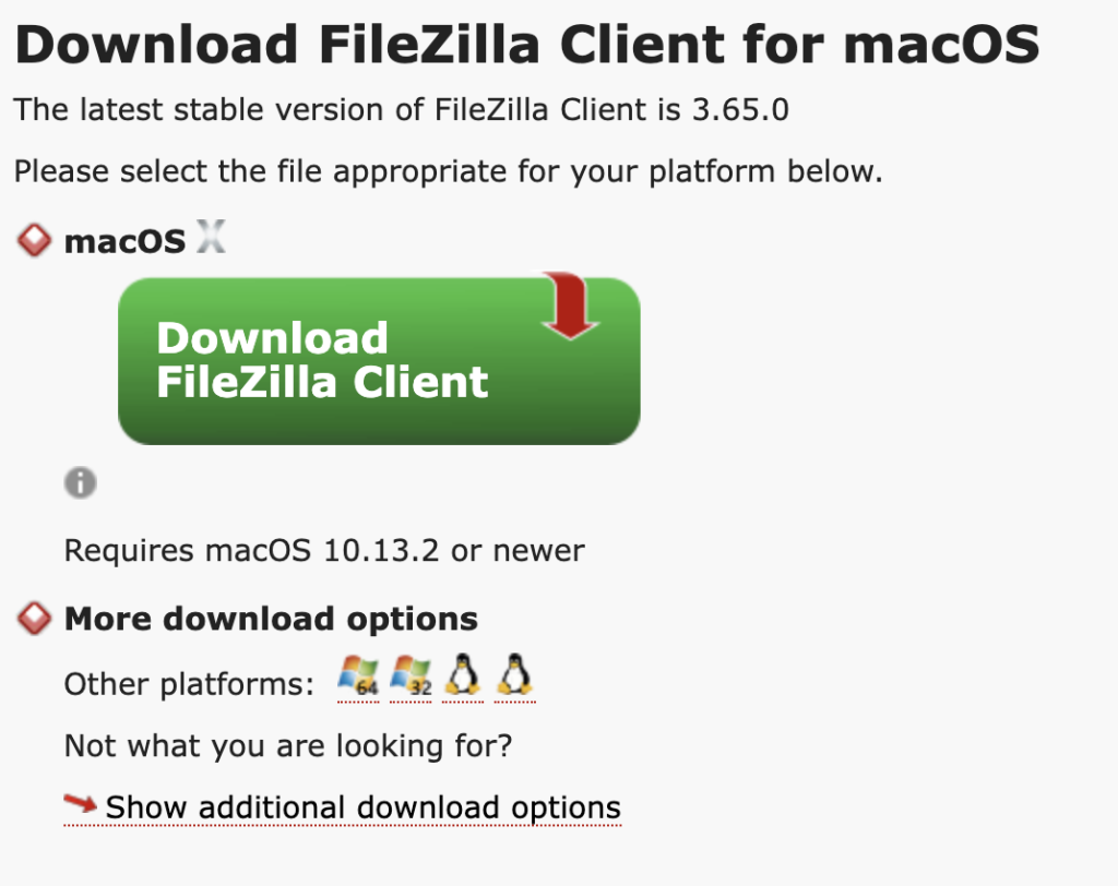 파일질라 공식 홈페이지에서 설치 파일을 받을 수 있다.